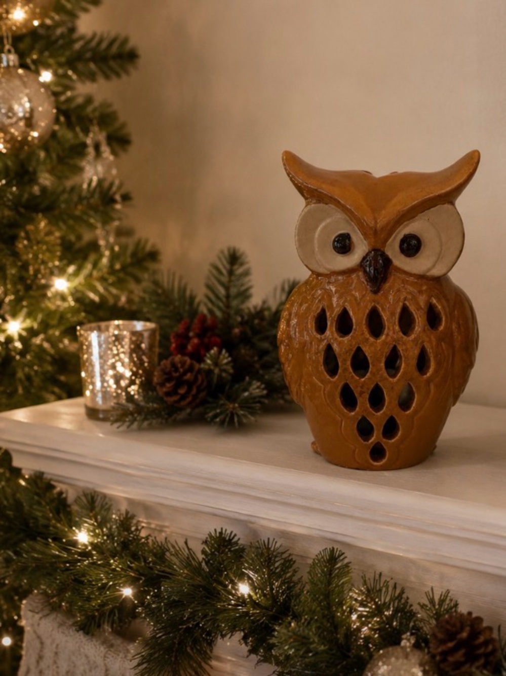 Ceramic Owl Tealight Holder - Orange Glaze - Picture 6 of 6